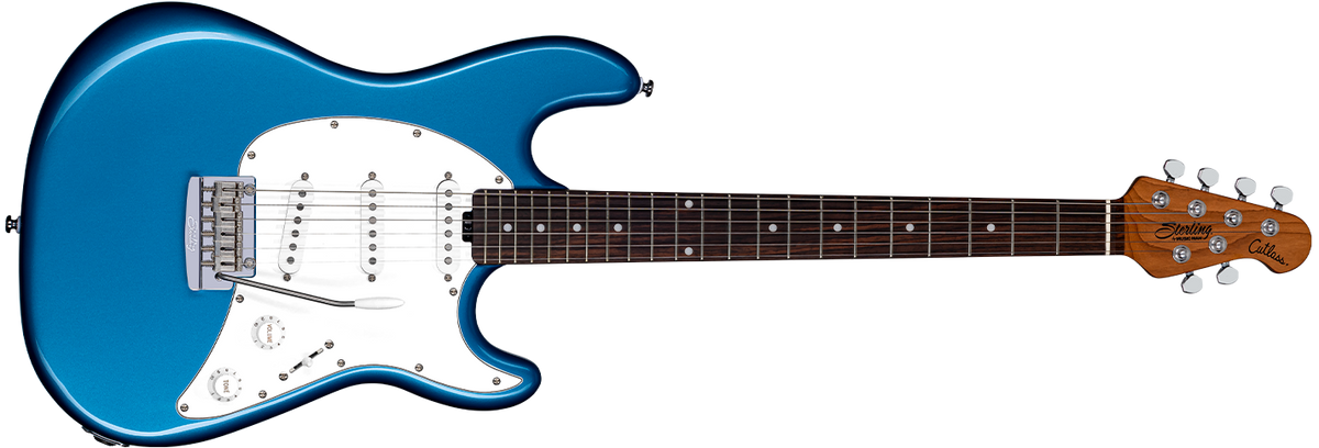 The Cutlass CT50SSS guitar in Toluca Lake Blue front details.
