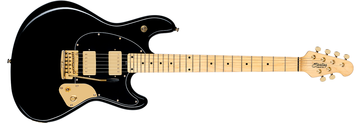 The Jared Dines StingRay guitar in Black front details.