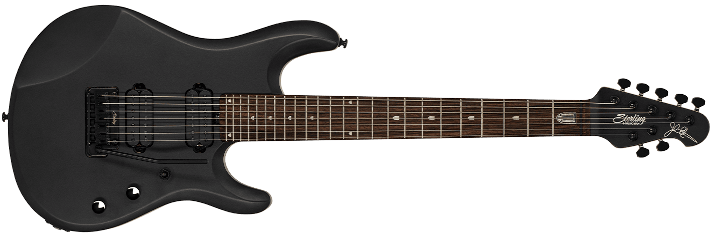 The JP70 guitar in Stealth Black front details.