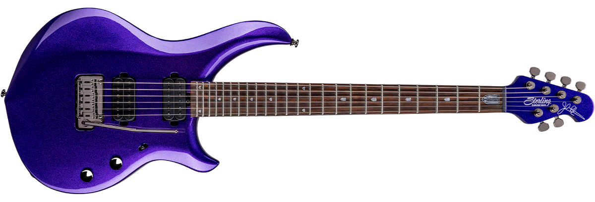 The 2019 Majesty guitar in Purple Metallic front details.