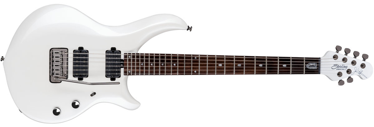 The 2019 Majesty guitar in Pearl White front details.