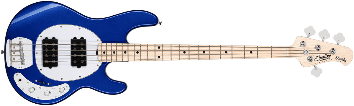 The StingRay Ray4HH bass in Cobra Blue front details.