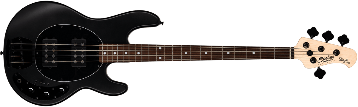 The StingRay Ray4HH bass in Stealth Black front details.