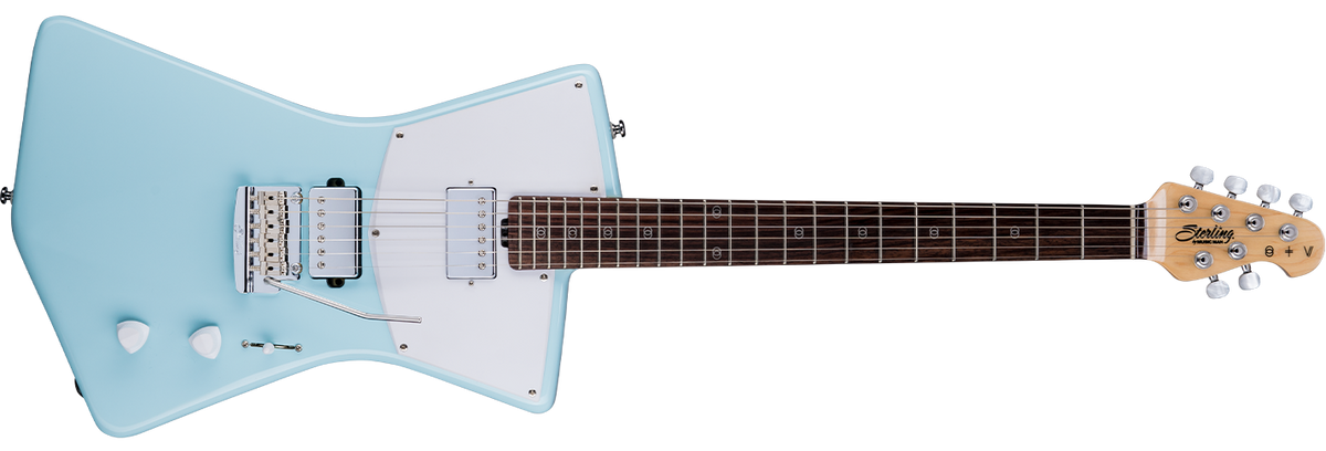 The St. Vincent HH guitar in Daphne Blue front details.