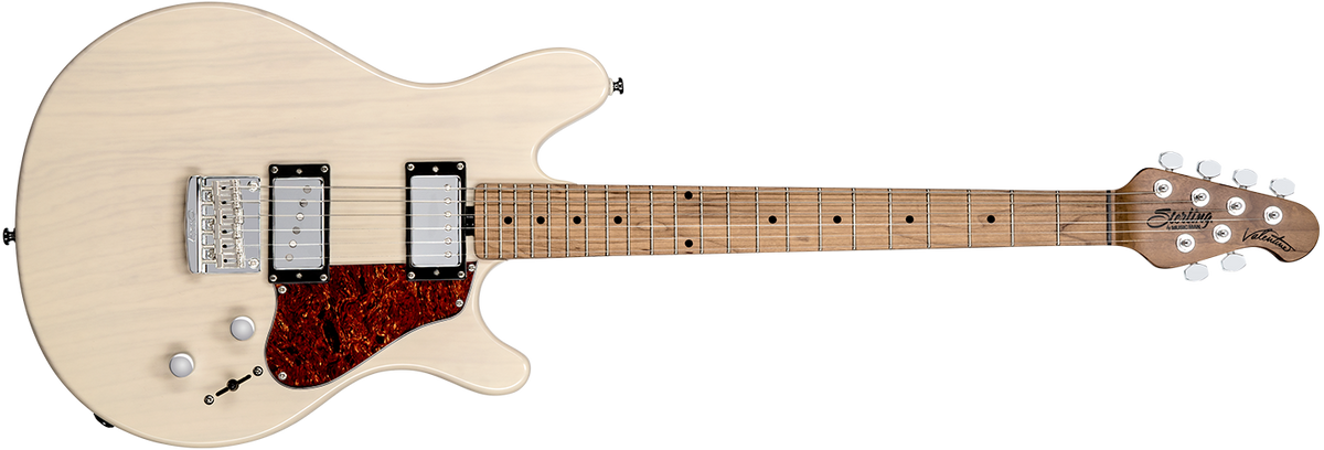 The Valentine guitar in Trans Buttermilk front details.